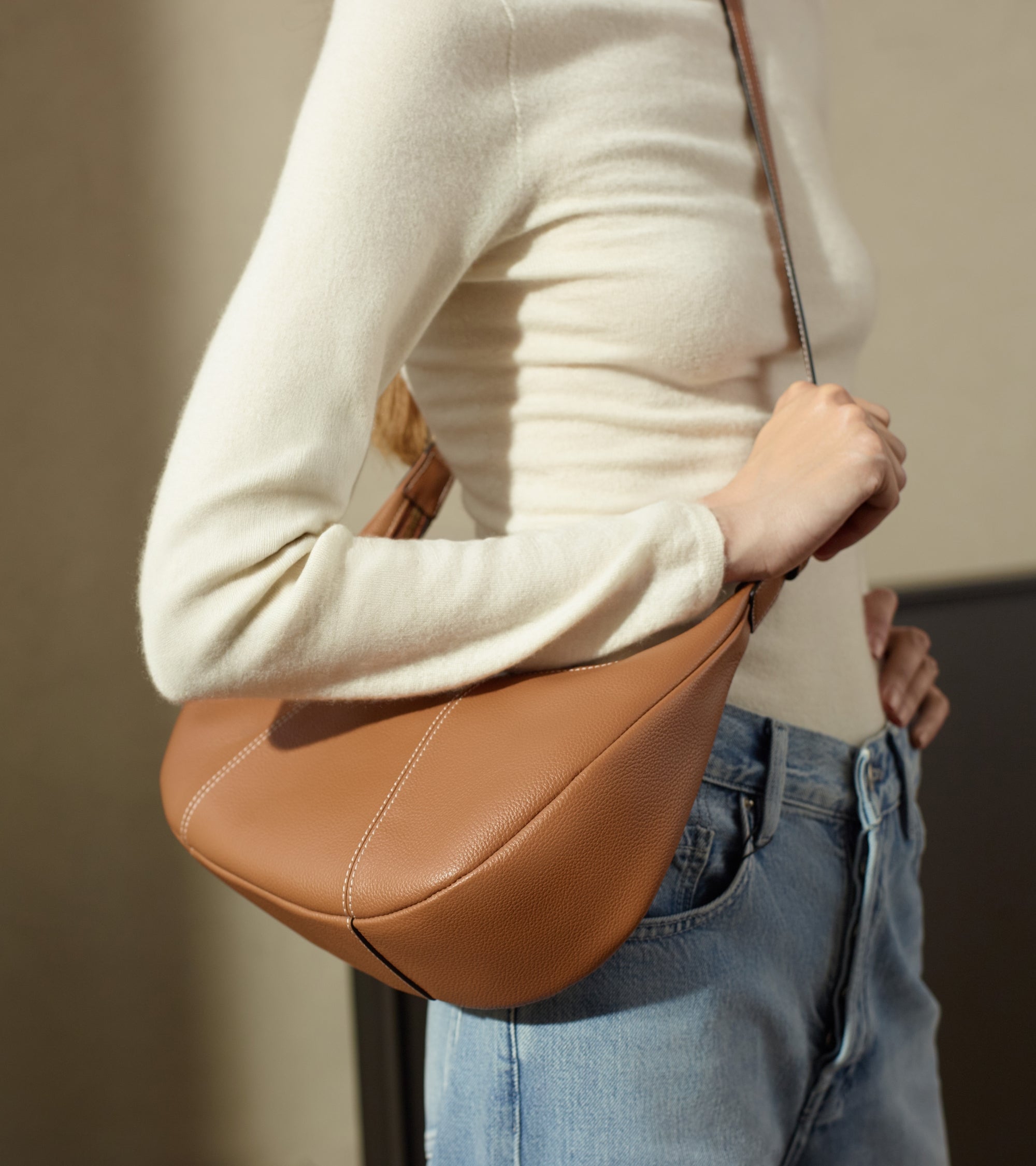 Small Hobo Bag in grained leather