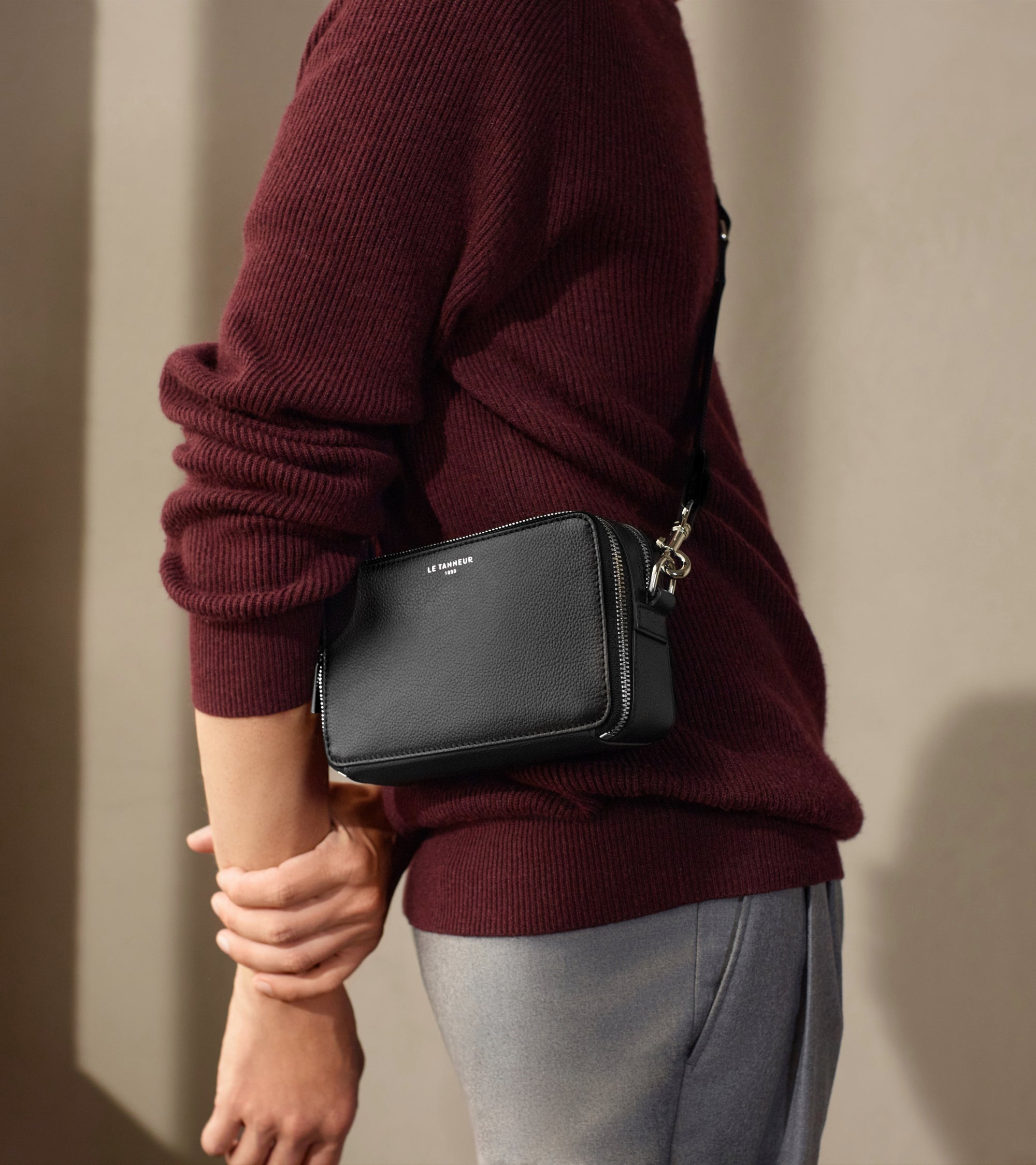 Petite sacoche 2 compartiments Emile en cuir grainé