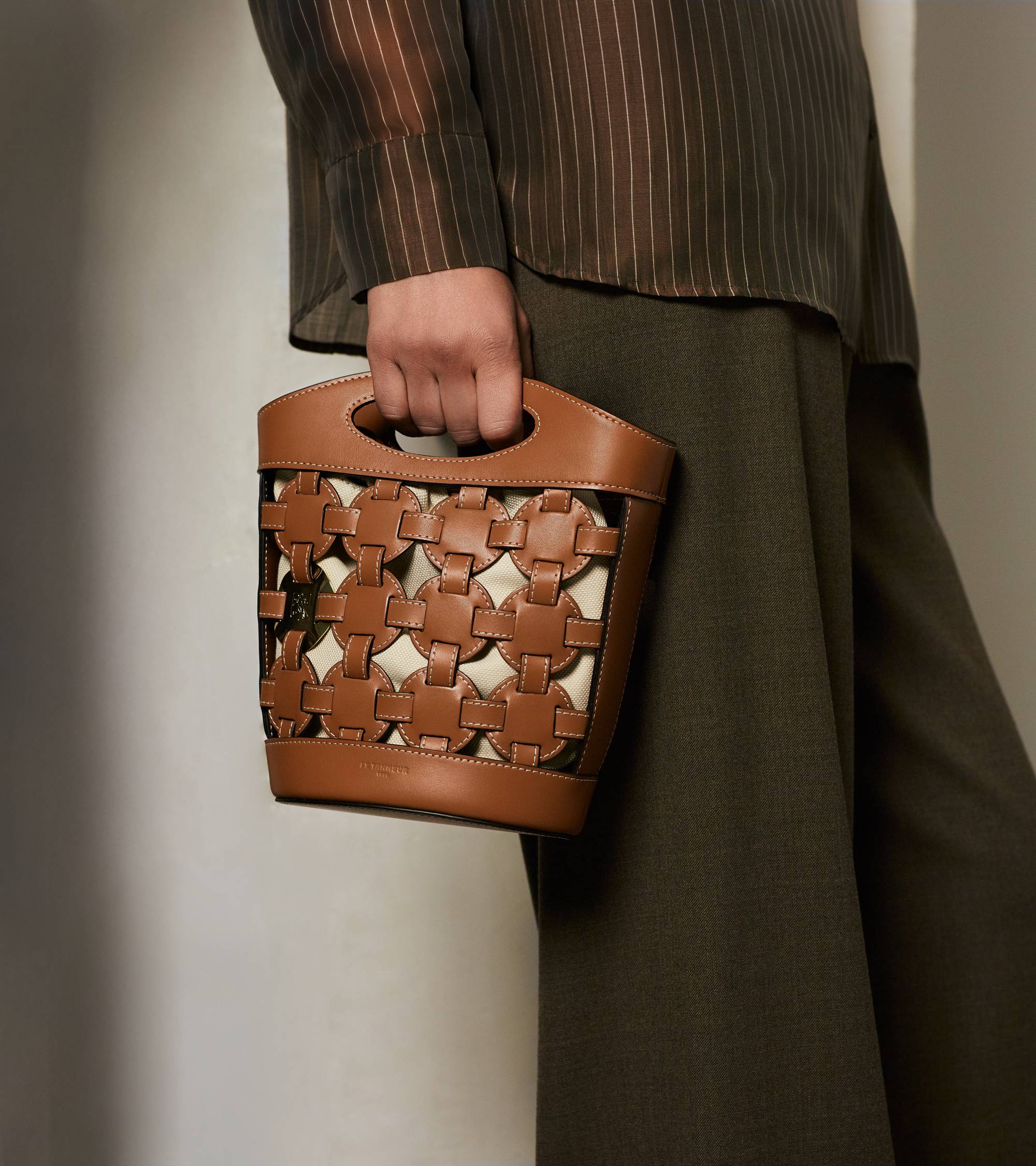 Petit sac seau Le Potier en toile coton et cuir lisse