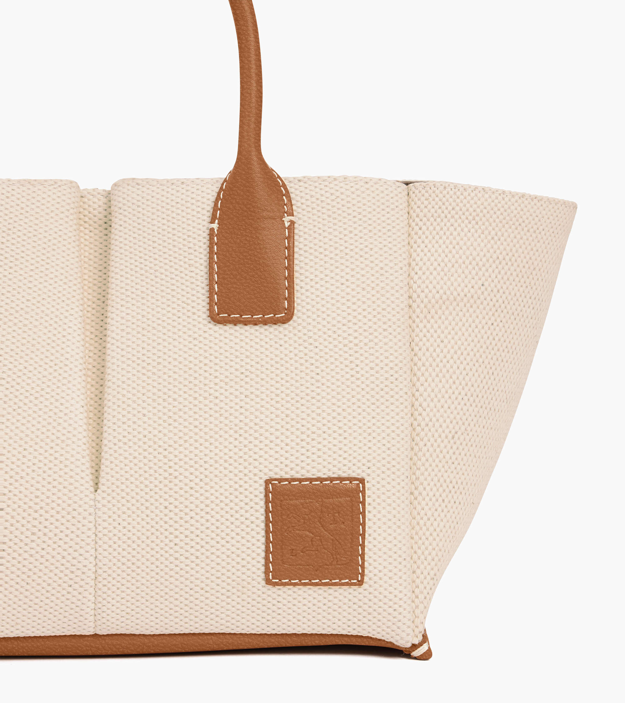 Kleine Handtasche Elena aus Baumwoll-Canvas und genarbtem Leder