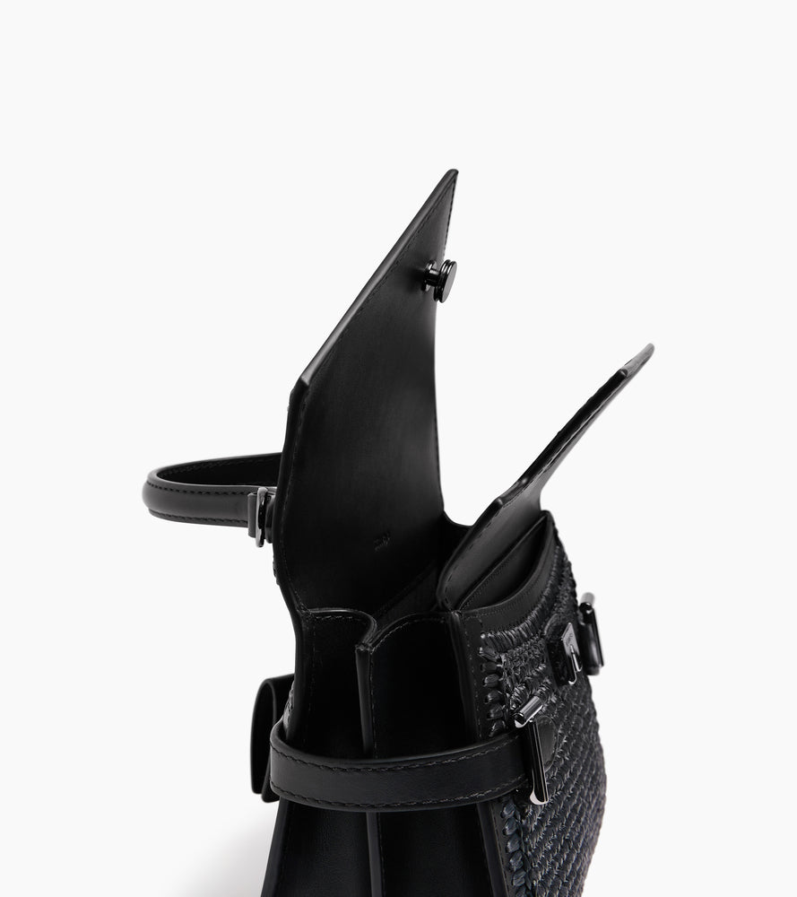 Petit sac à main double rabat Emilie effet raphia et cuir lisse