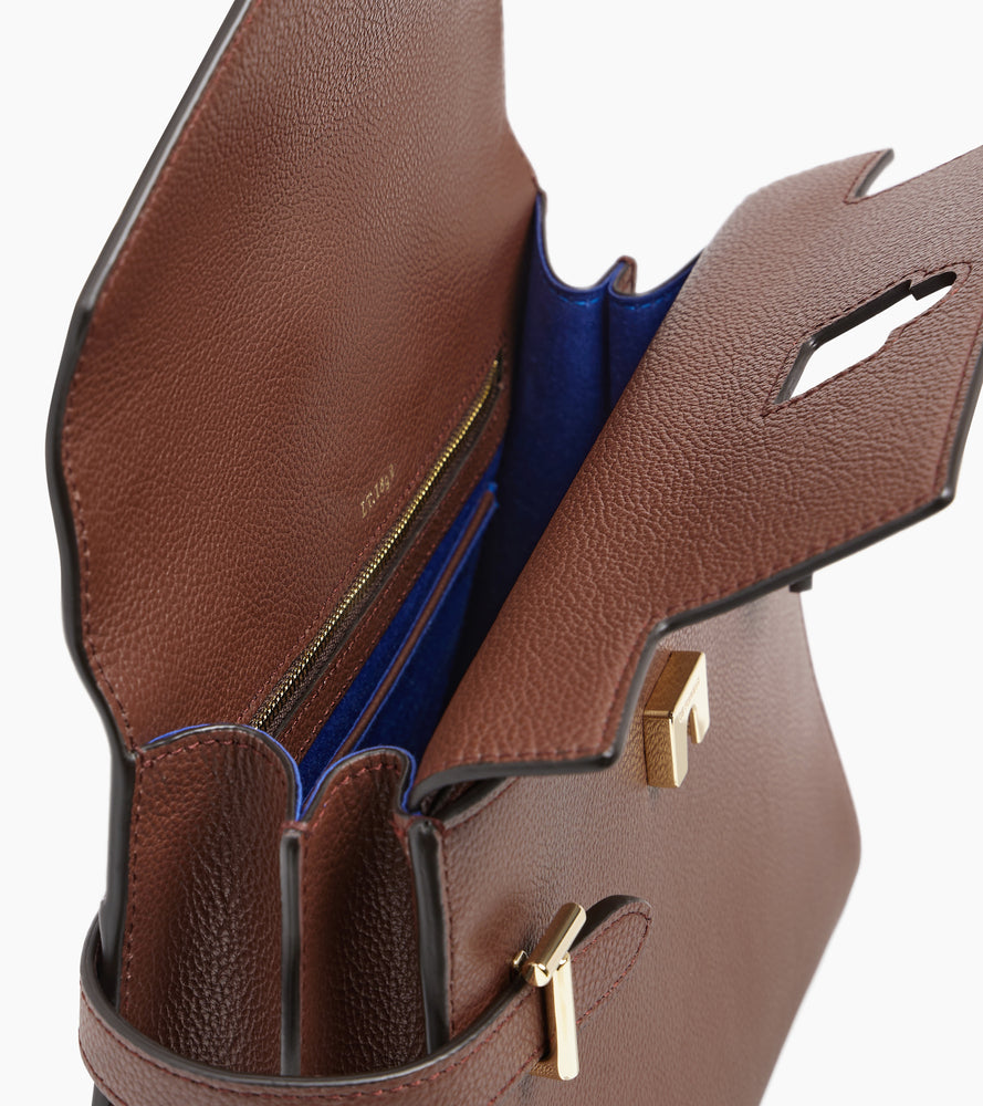 Sac à main double rabat moyen modèle Emilie en cuir grainé