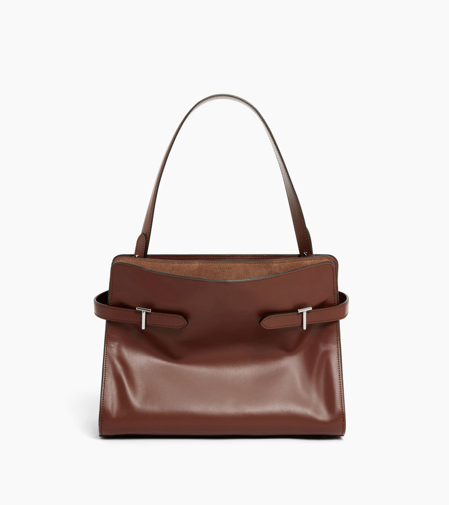 Bolsa de hombro grande modelo Emie en cuero liso y nobuk