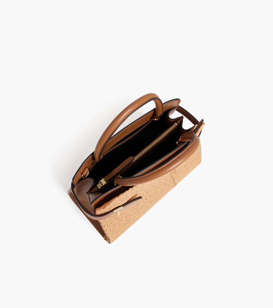 Emie medium handbag in raffia effect and smooth leather