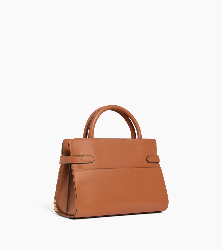 Emie medium handbag in raffia effect and smooth leather