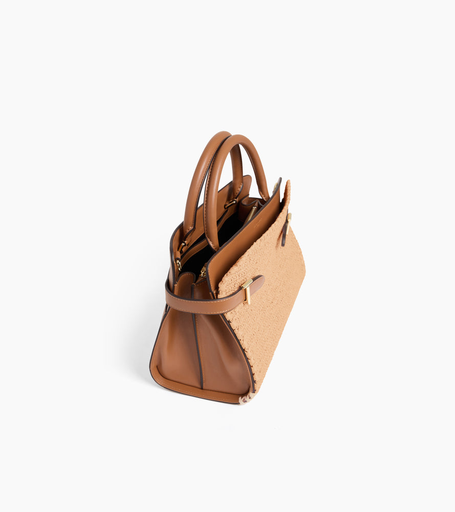 Emie medium handbag in raffia effect and smooth leather