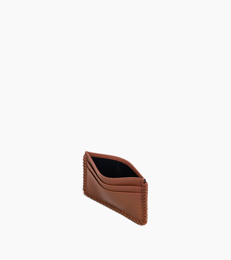 Emilie card holder in grained leather with topstitching