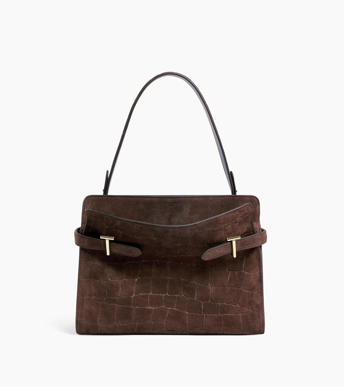 Große Schultertasche Emie aus geprägtem Veloursleder in Krokodilleder-Optik