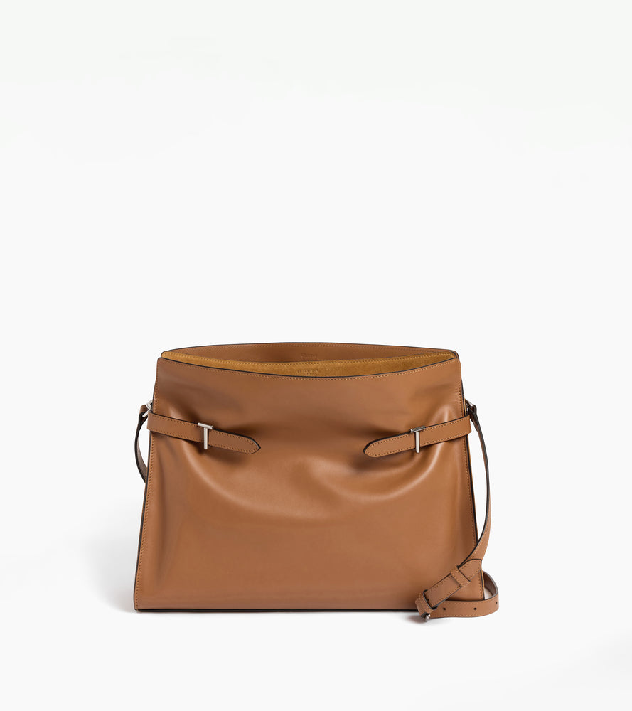 Sac porté épaule modèle maxi Emie en cuir lisse et refente de velours