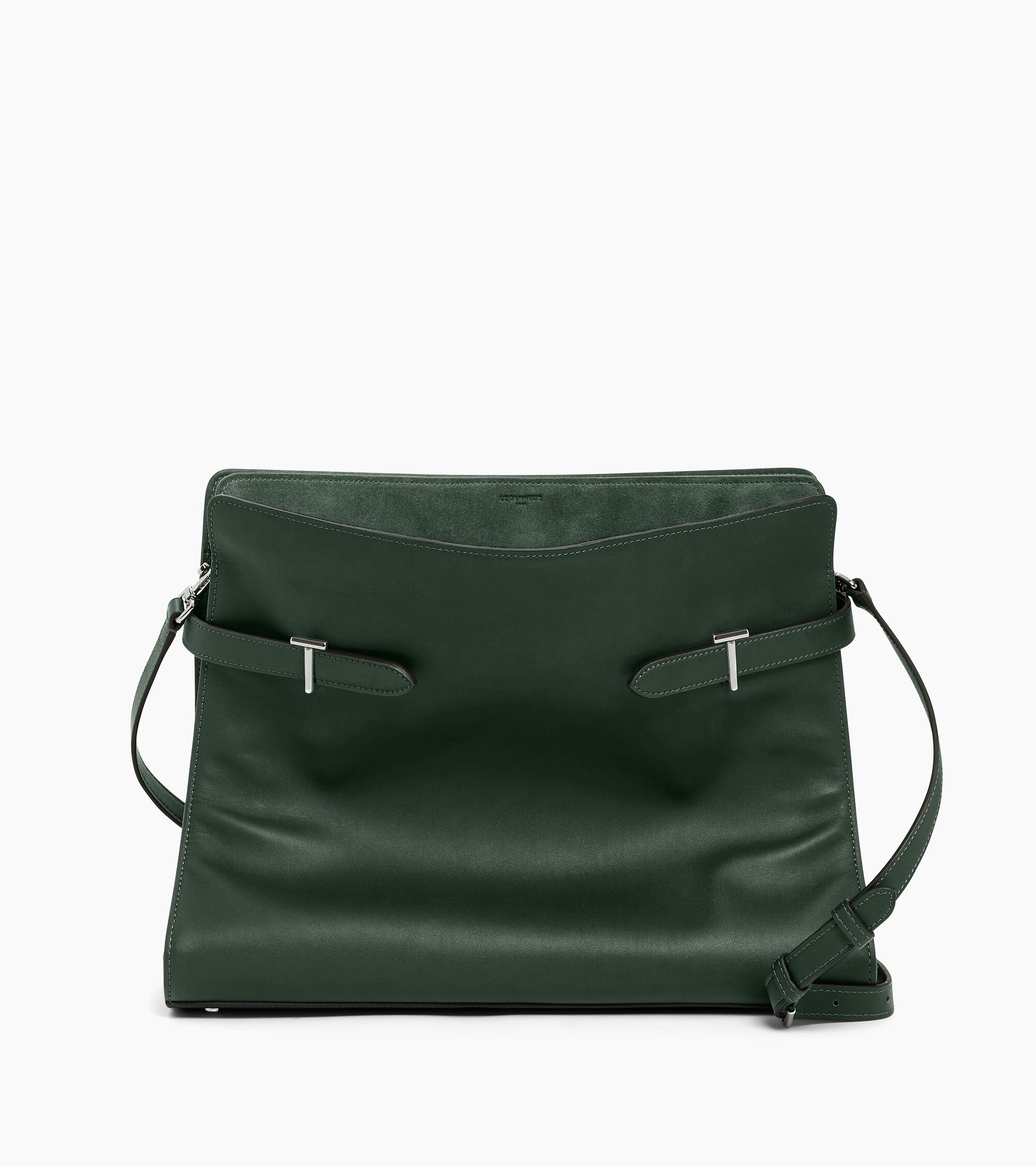 Sac porté épaule modèle maxi Emie en cuir lisse et refente de velours