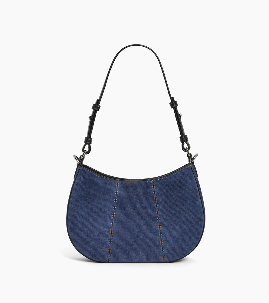 Petit sac demi-lune Juliette en cuir suède effet denim
