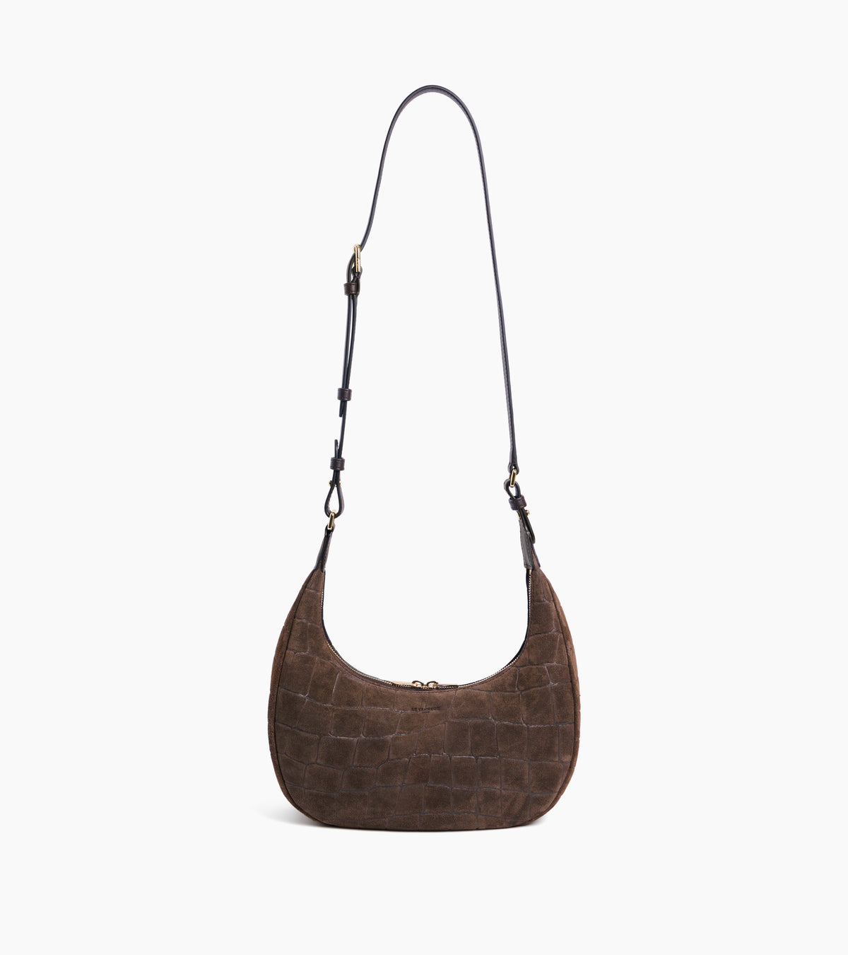 Kleine Hobo-Tasche Juliette aus geprägtem Velours-Spaltleder in Krokodilleder-Optik