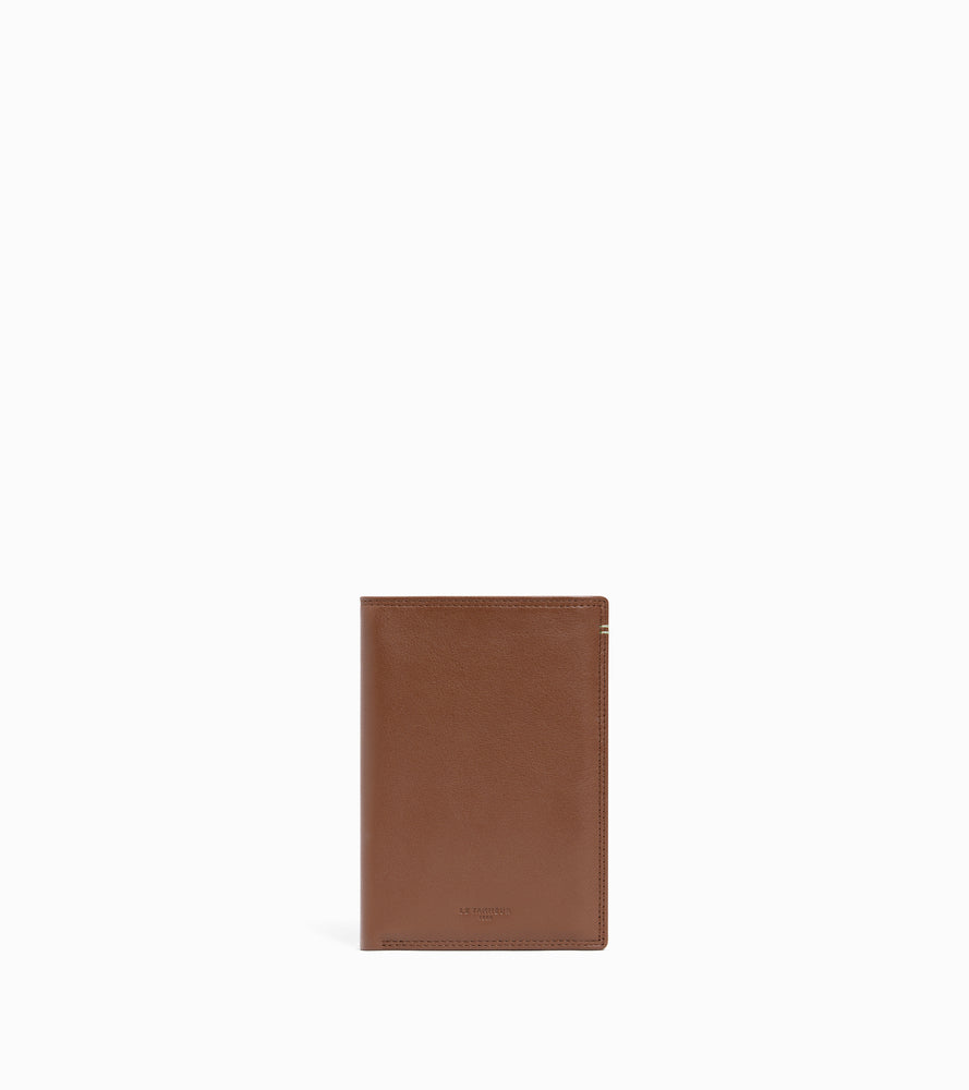 cartera vertical grande con cremallera de 2 secciones de piel lisa