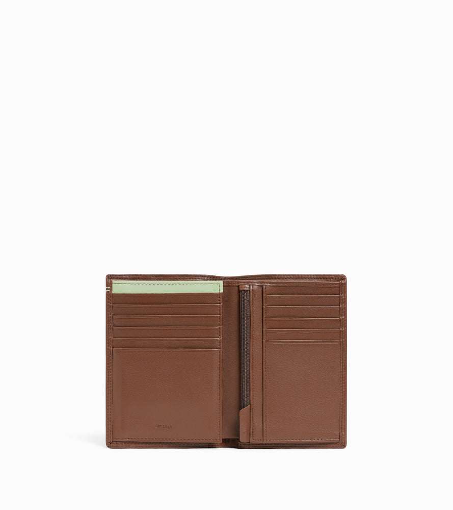 cartera vertical grande con cremallera de 2 secciones de piel lisa