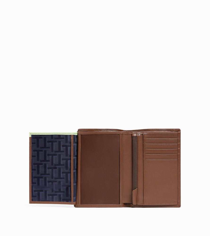 cartera vertical grande con cremallera de 2 secciones de piel lisa