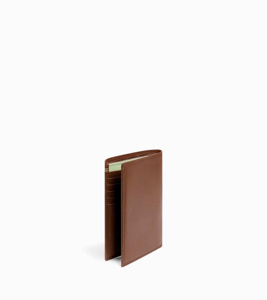 cartera vertical grande con cremallera de 2 secciones de piel lisa