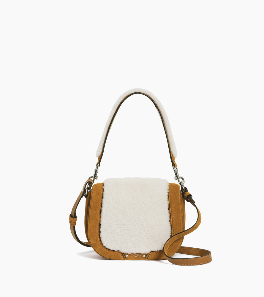 Sac bandoulière moyen modèle Ella en cuir suède et peau lainée