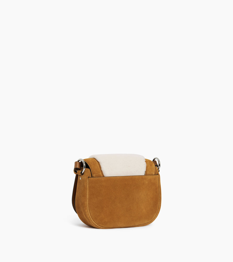 Sac bandoulière moyen modèle Ella en cuir suède et peau lainée