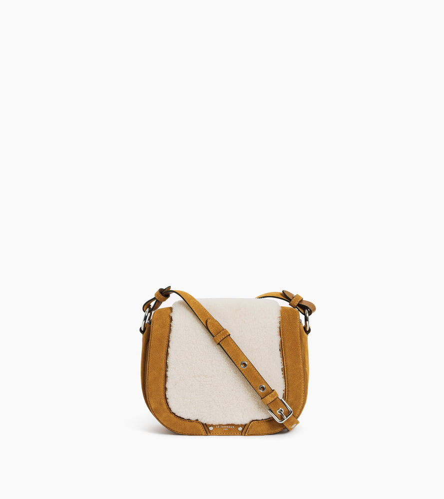 Sac bandoulière moyen modèle Ella en cuir suède et peau lainée