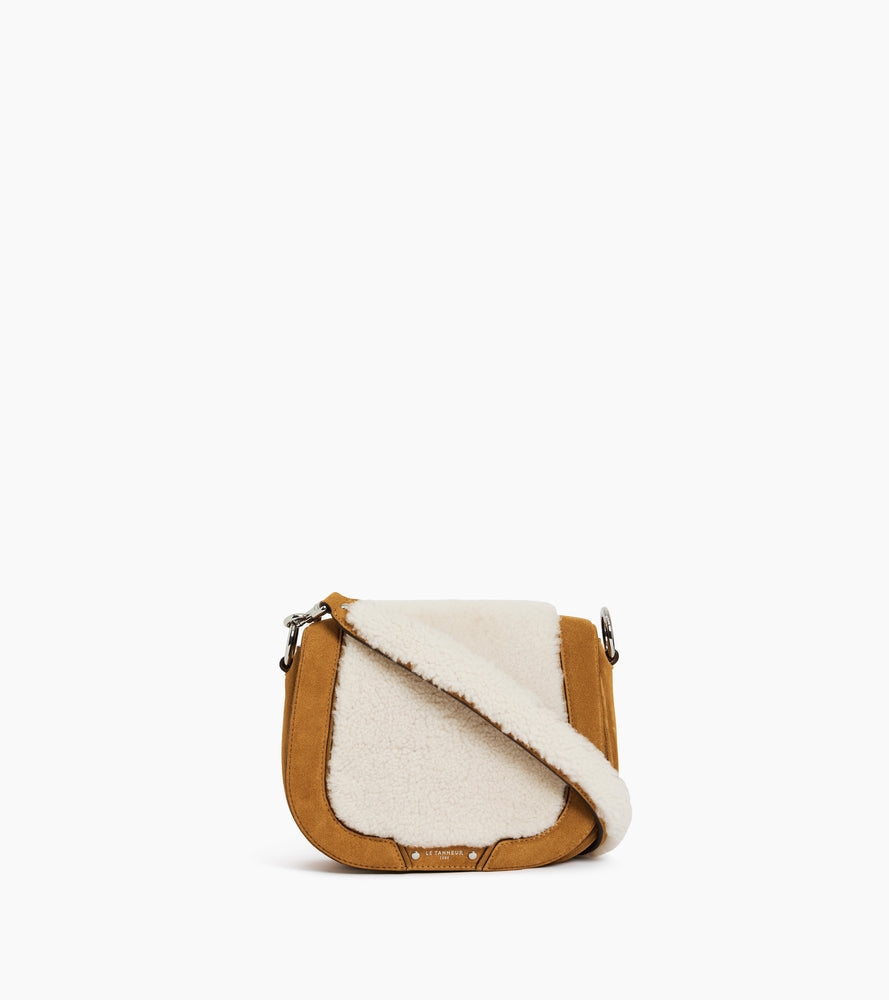 Sac bandoulière moyen modèle Ella en cuir suède et peau lainée