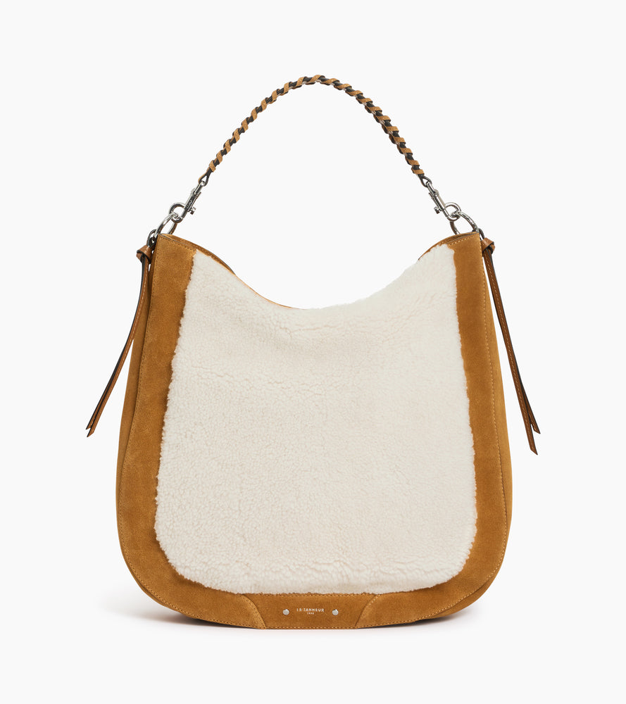 Sac hobo moyen modèle Ella en cuir suède et peau lainée