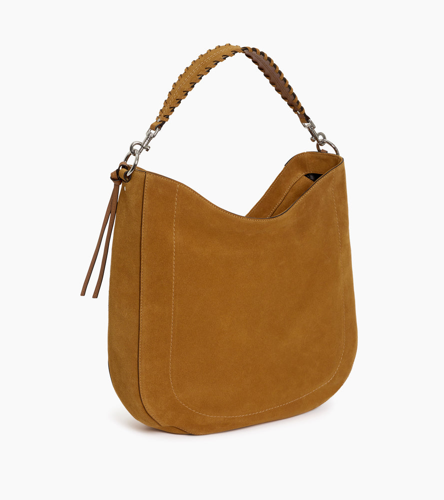 Sac hobo moyen modèle Ella en cuir suède et peau lainée