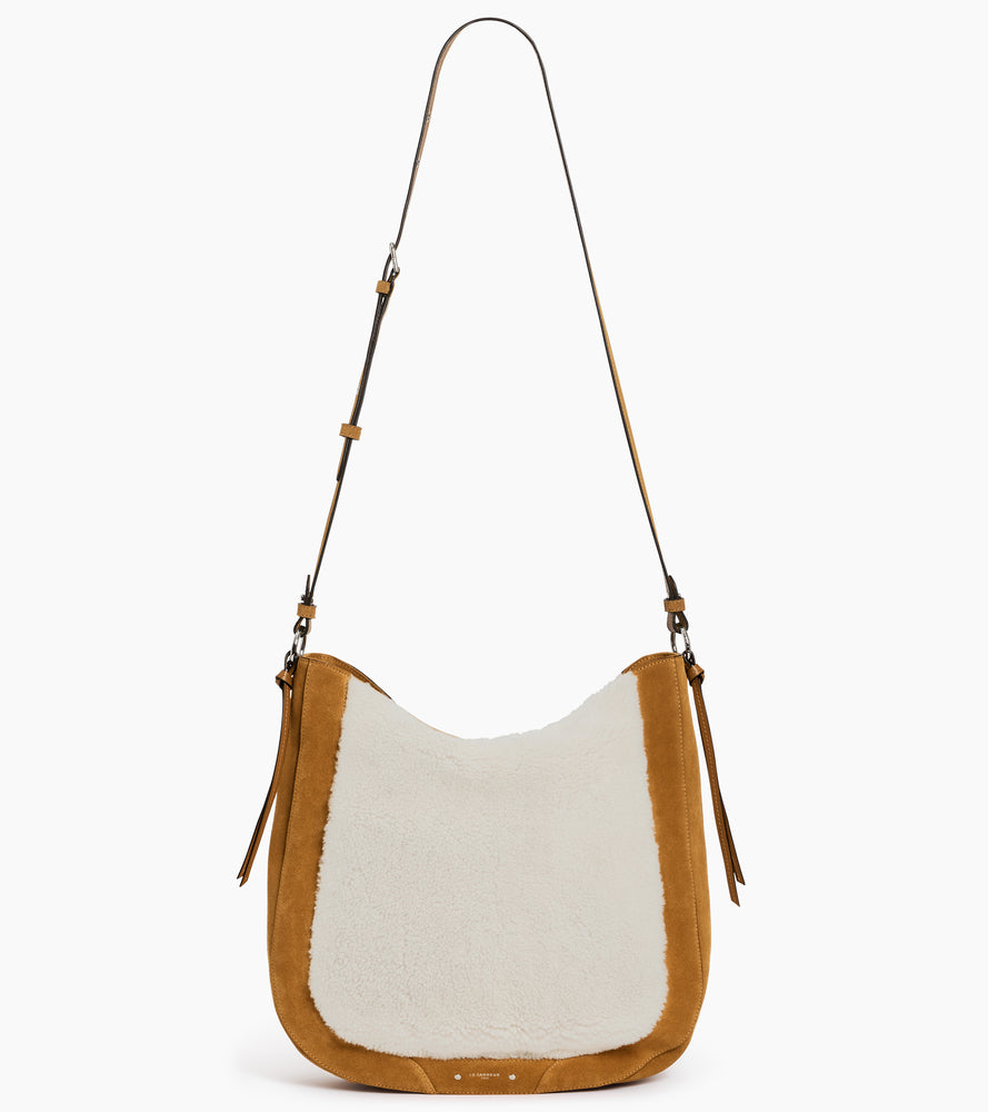 Sac hobo moyen modèle Ella en cuir suède et peau lainée