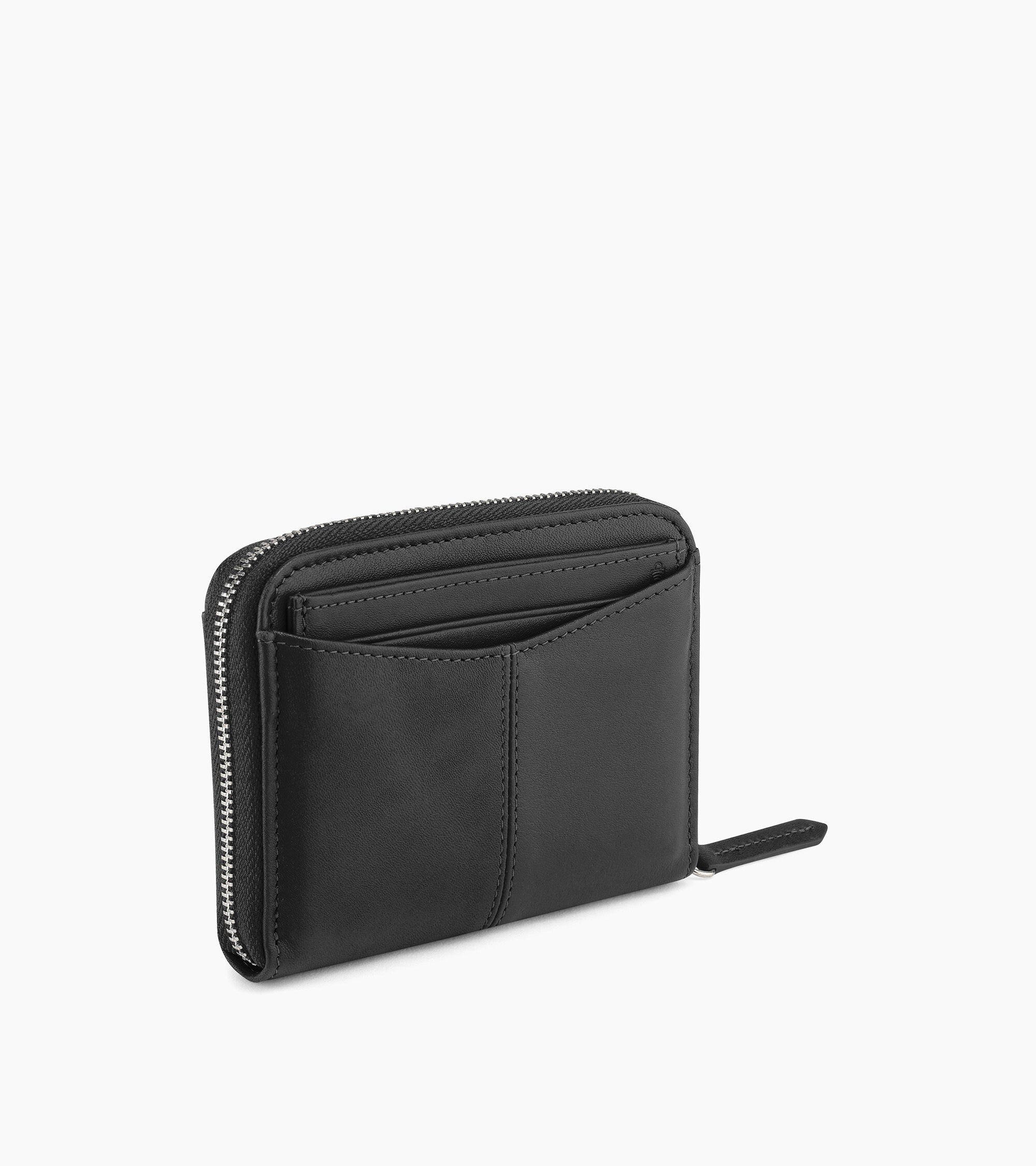 Porte monnaie zippé avec porte cartes amovible Charlotte en cuir lisse