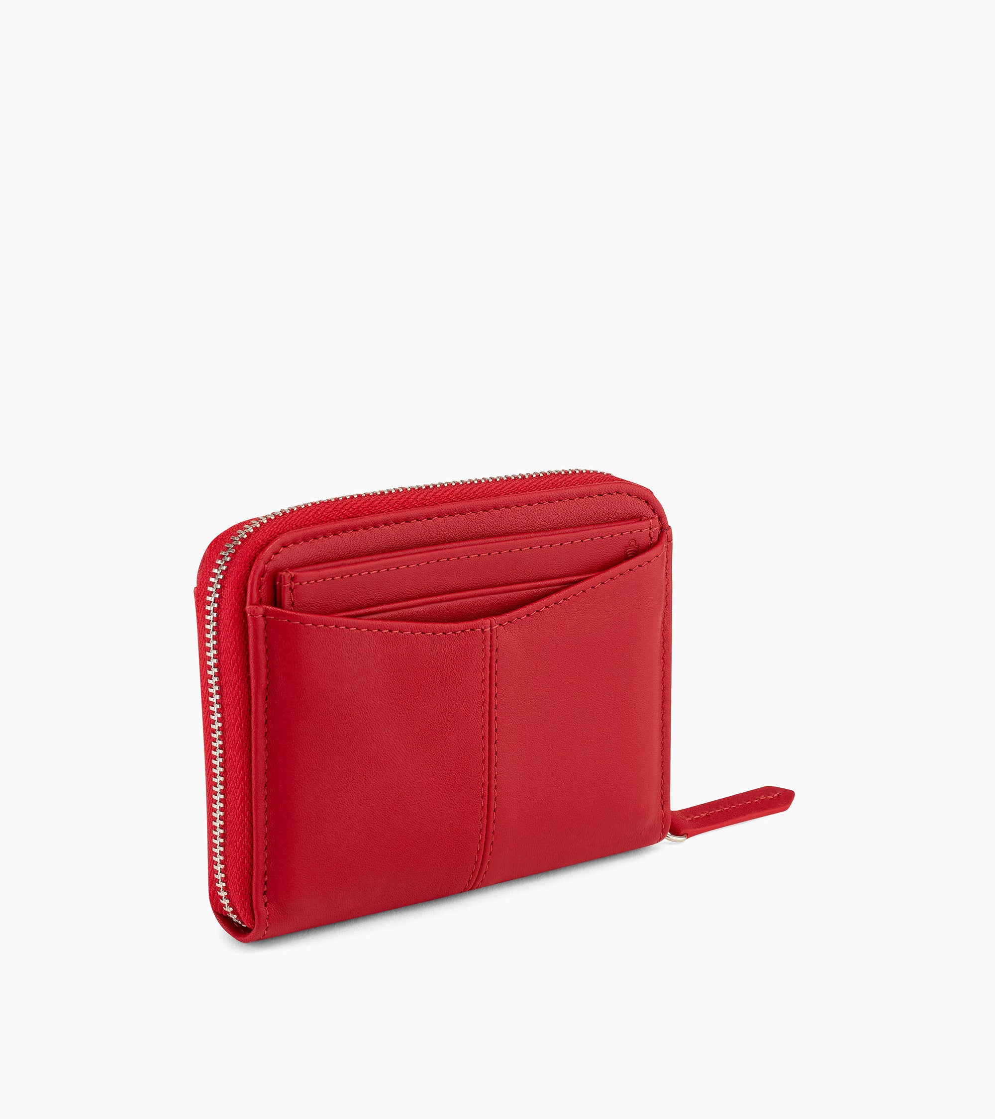 Porte monnaie zippé avec porte cartes amovible Charlotte en cuir lisse