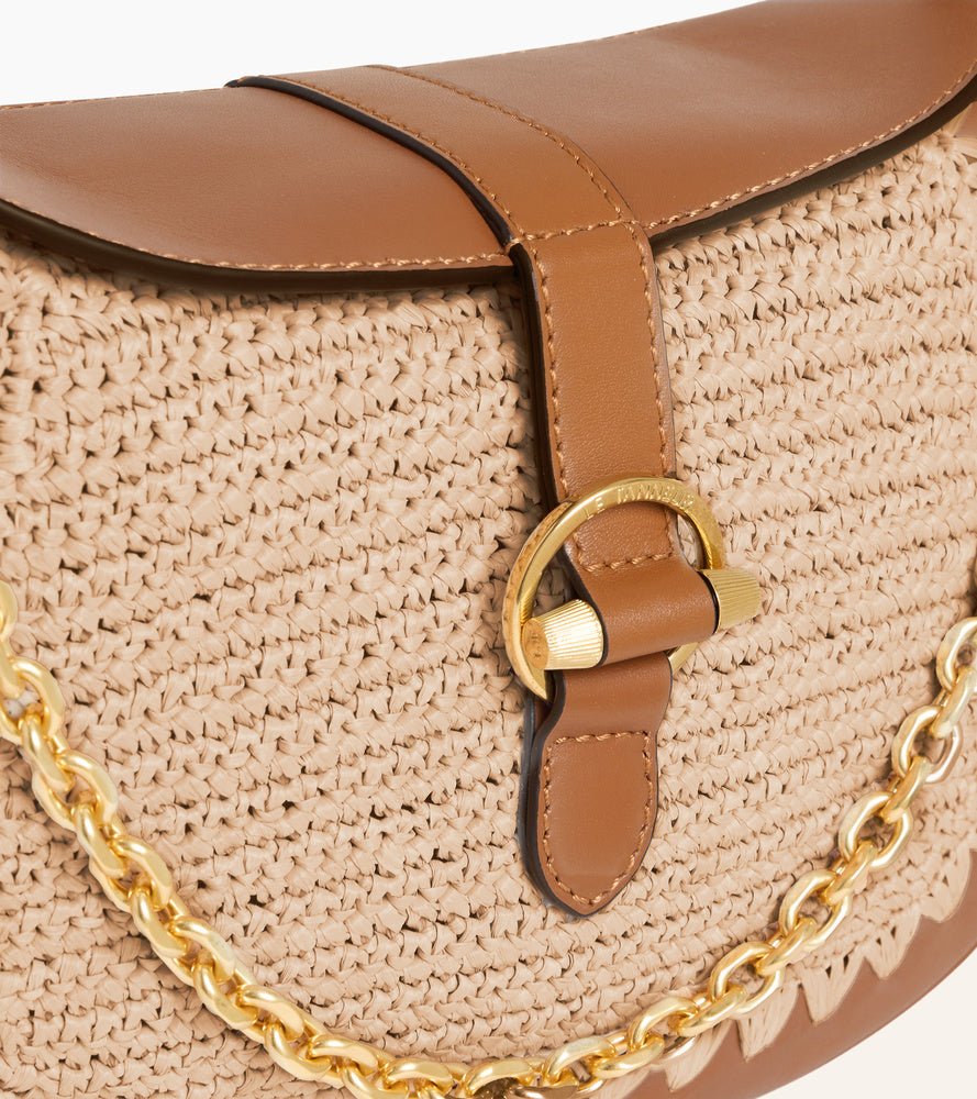 Bolso bandolera pequeño Pia efecto rafia y cuero liso