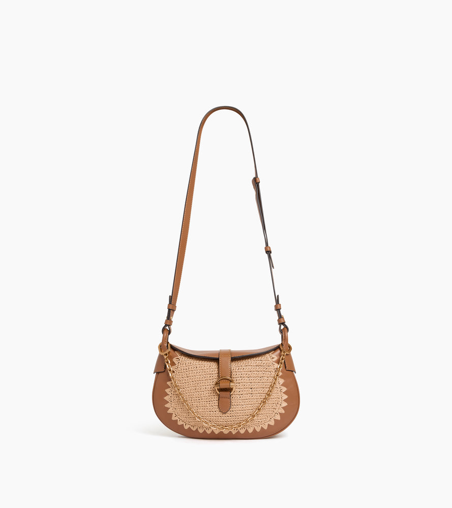 Bolso bandolera pequeño Pia efecto rafia y cuero liso