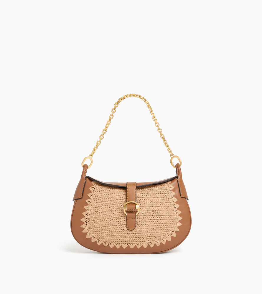 Bolso bandolera pequeño Pia efecto rafia y cuero liso